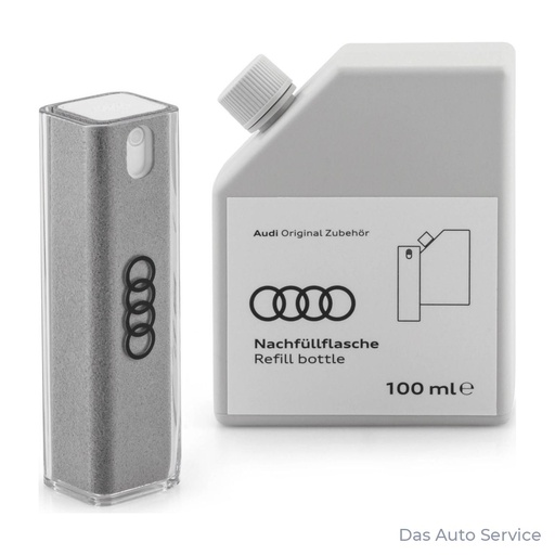 [85E096311A] Комплект Audi 2 в 1 за почистване на дисплеи с бутилка за допълване